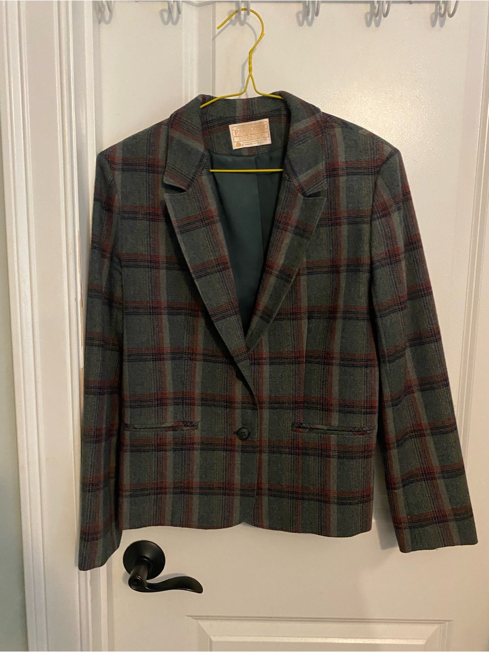 Vintage Pendleton Wool Green Plaid Blazer and Skirt Set - Picture 3 of 13
